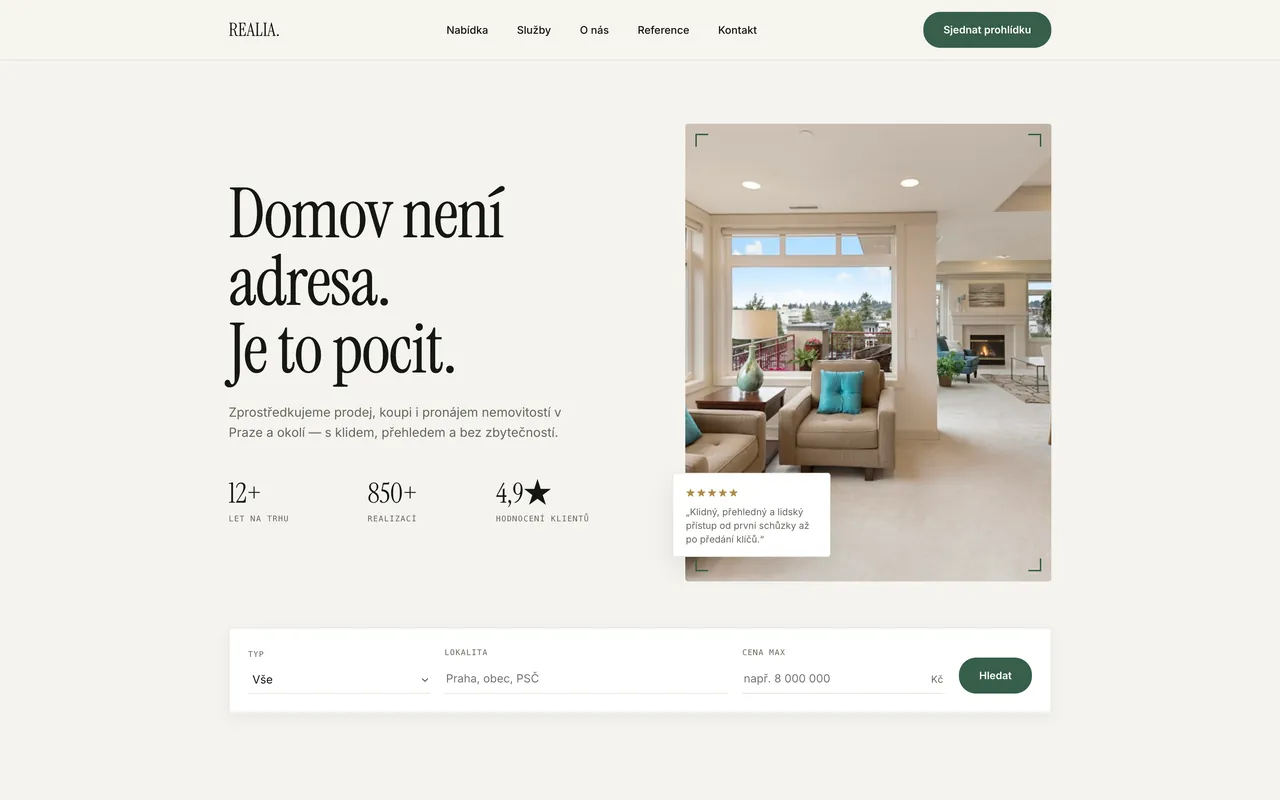 Realia — náhled webu