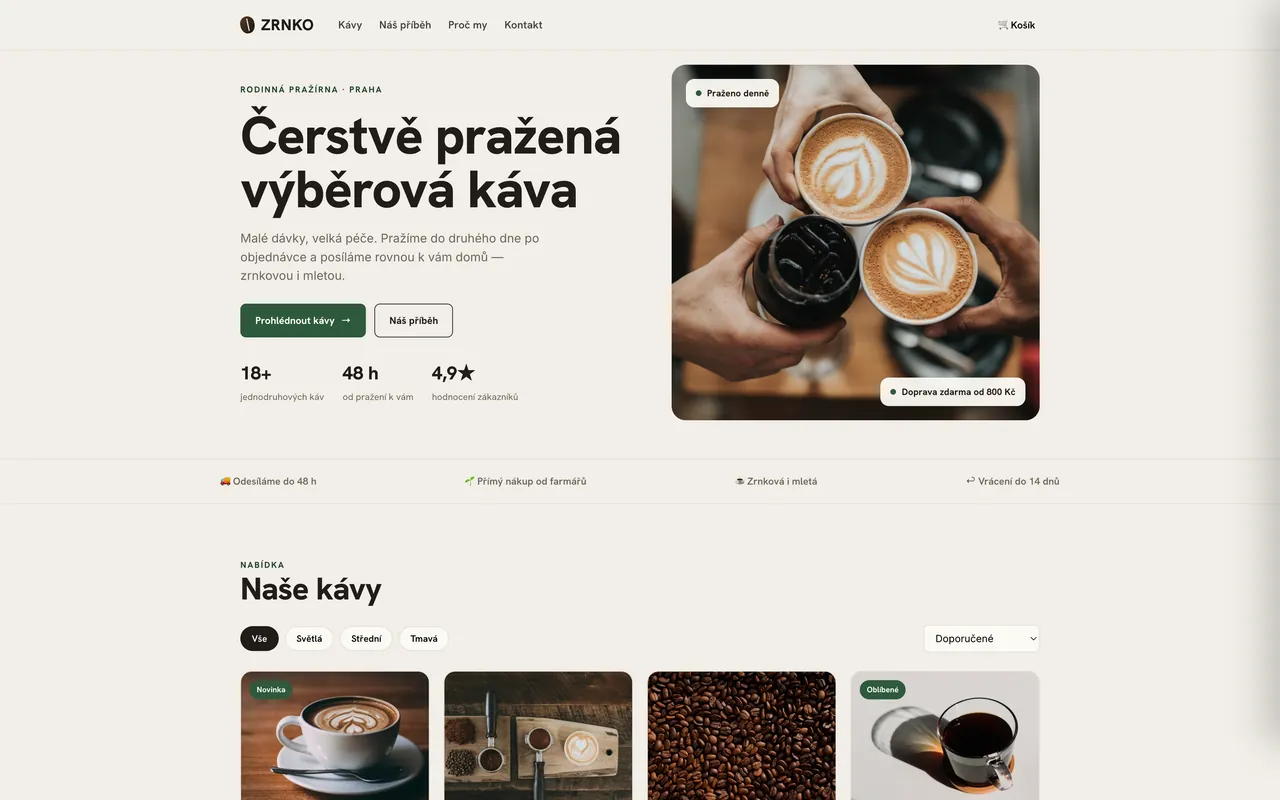Zrnko — náhled webu